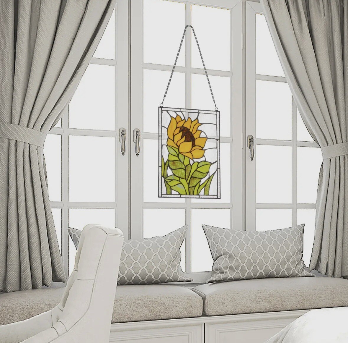 Multicolored Sunflower Stained Glass Window Panel