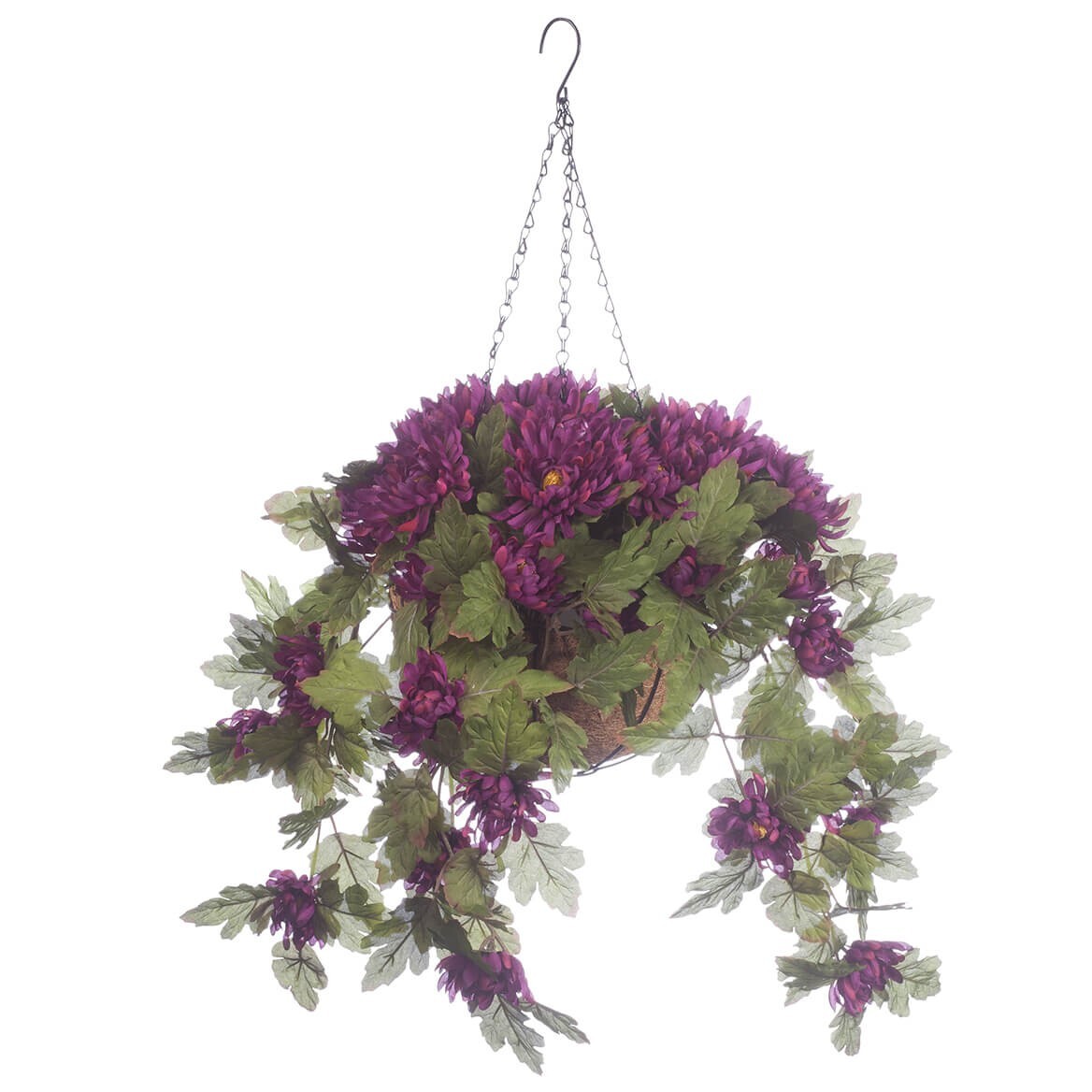 Large Artificial Purple Mums Indoor/Outdoor Hanging Planter Basket