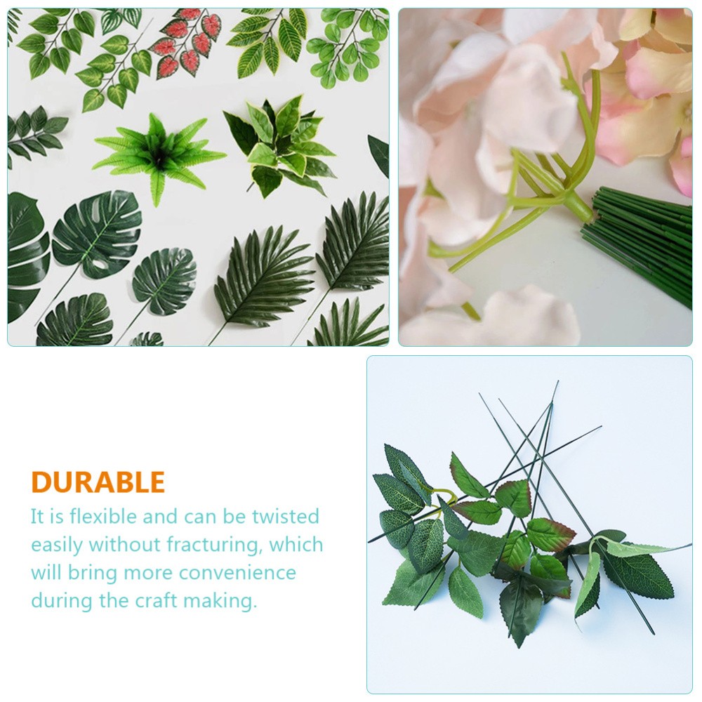 100Pcs Flexible Plastic Flower Rods Dark Green for Wedding and Home Decor