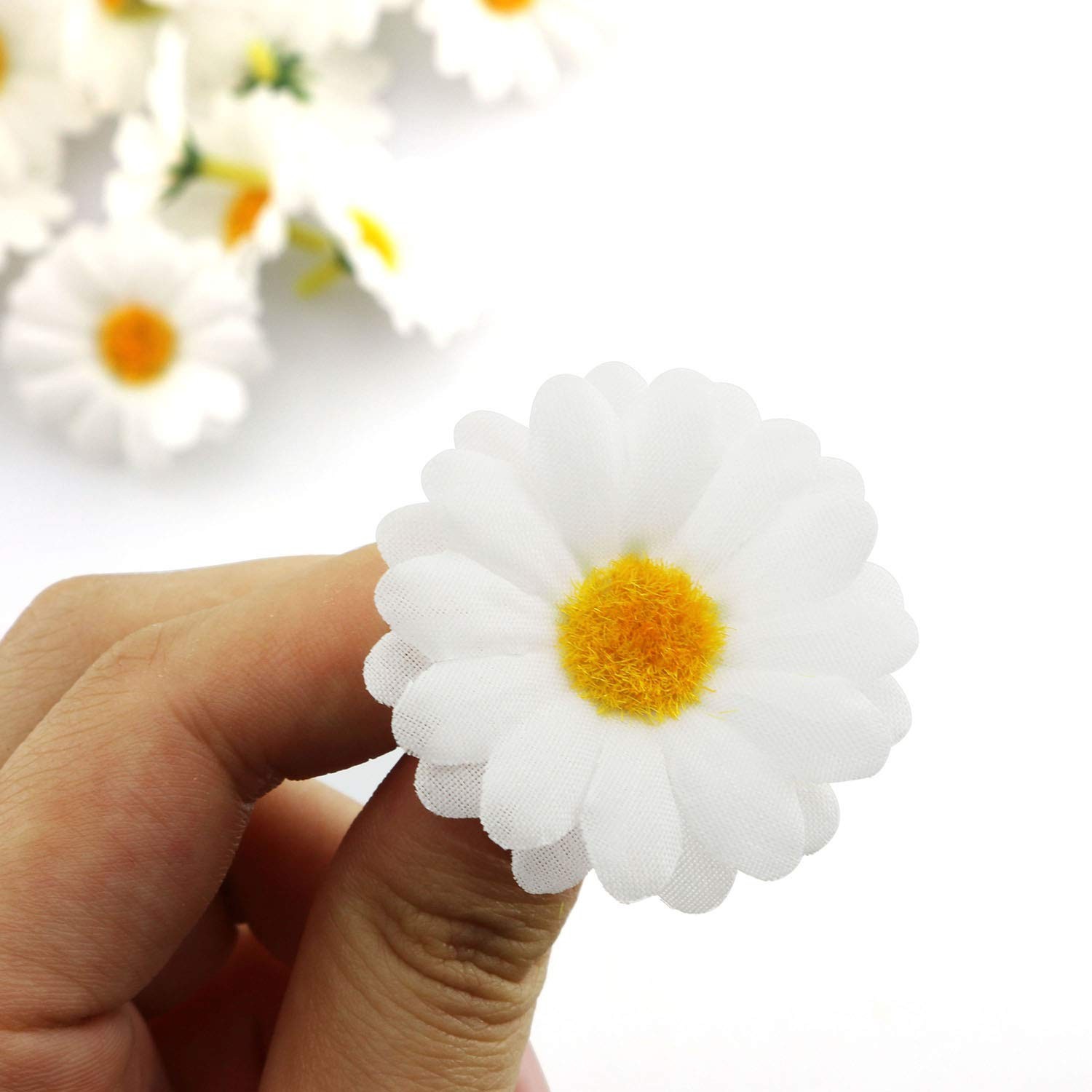 Fabric Daisy Flower Head 100PCS 1.5Inch White Artificial Gerbera Fake Flowers…