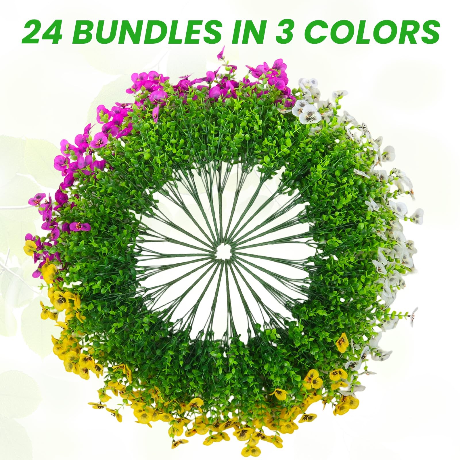 Artificial Pansies for Outdoors, 24 Pack Faux Silk Pansies Flowers UV Resista…
