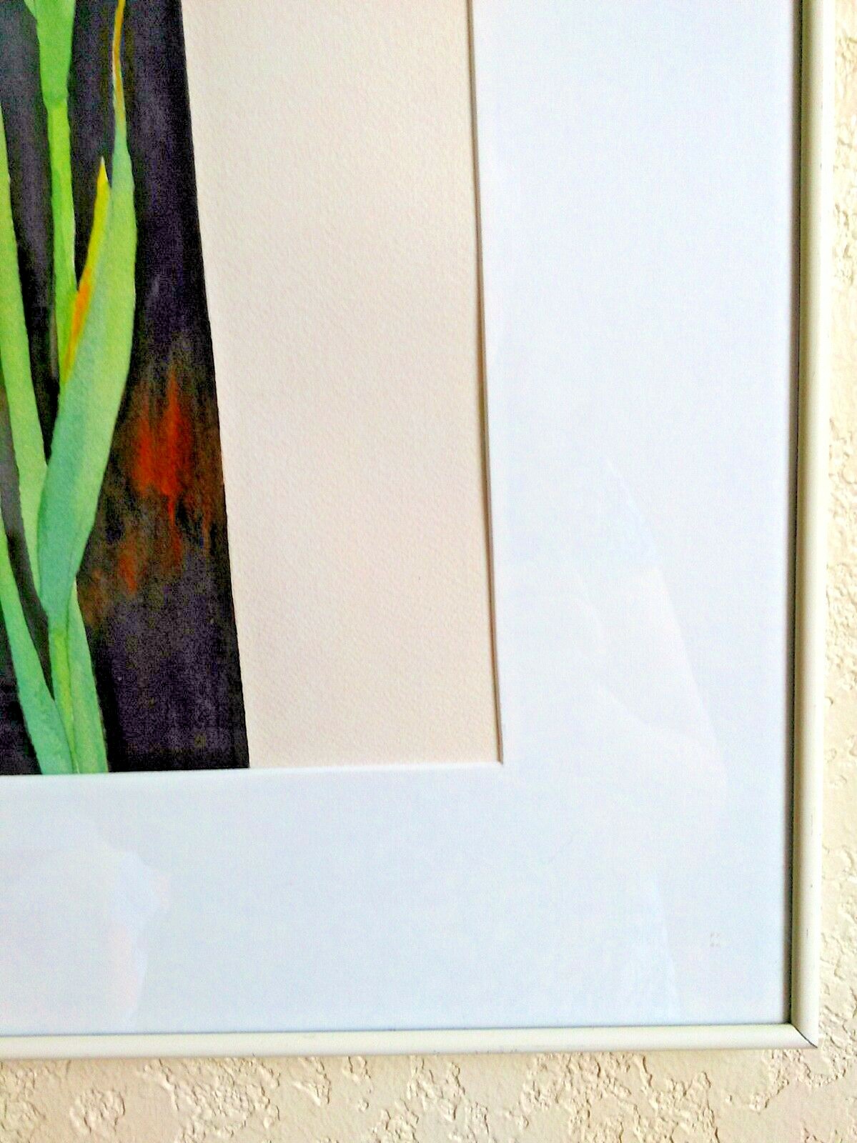 Painting Original Framed Watercolor Yellow Green Flowers Floral Irises Garden US
