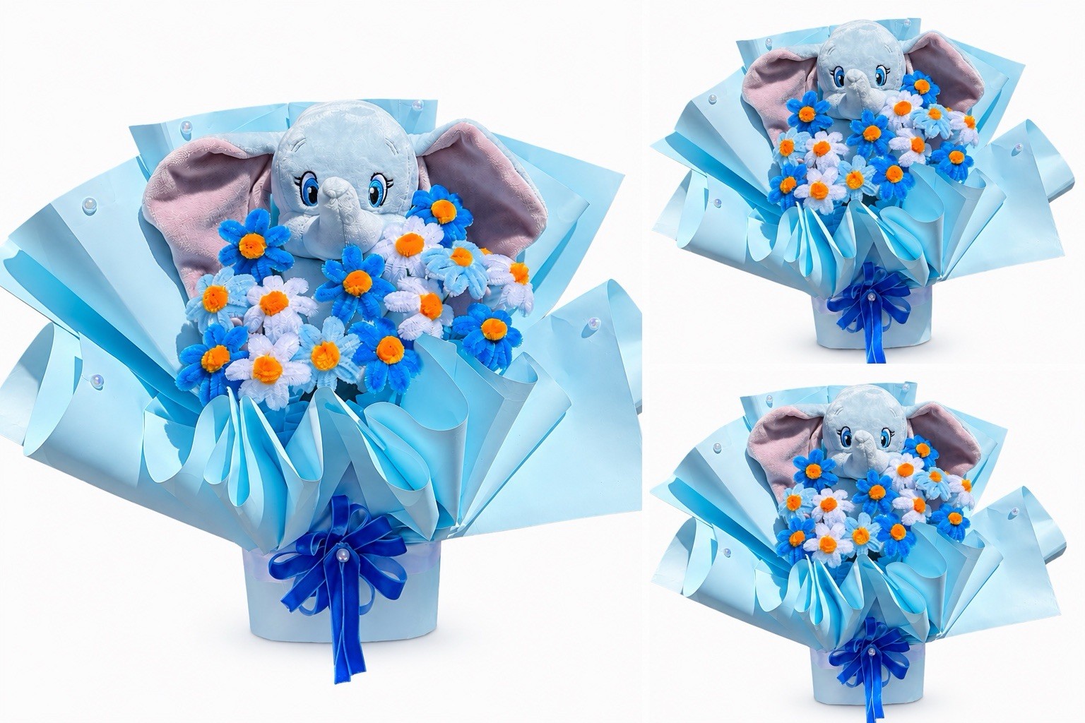 Blue Dumbo Eternal Flower Bouquet Handmade Forever Flowers Plush Gift 💙🐘