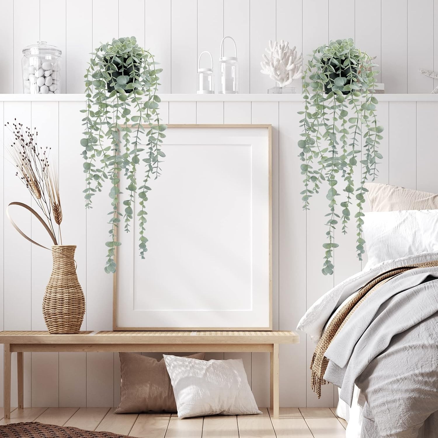 Versatile 2 Pcs Eucalyptus Hanging Plants – Durable Plastic for Any Room