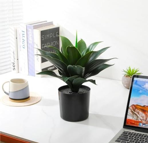 14″ Large Artificial Succulent Faux Agave Plant in Pot, Fake Potted Dark Green