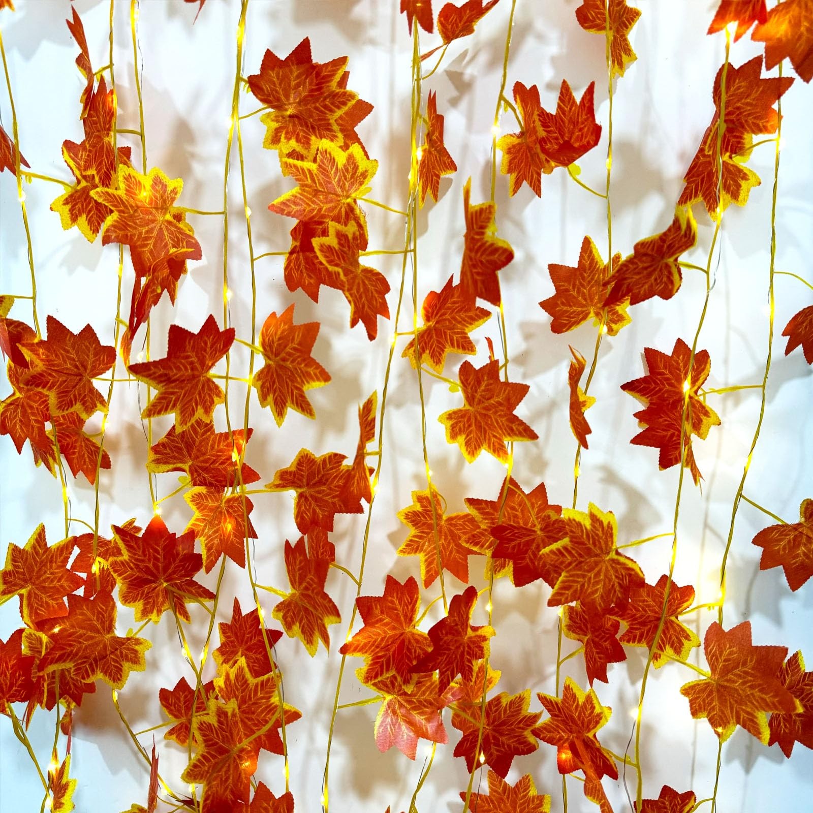 6 Pcs Artificial Hanging Plants Red Maple Leaf Vines with 60 Lights