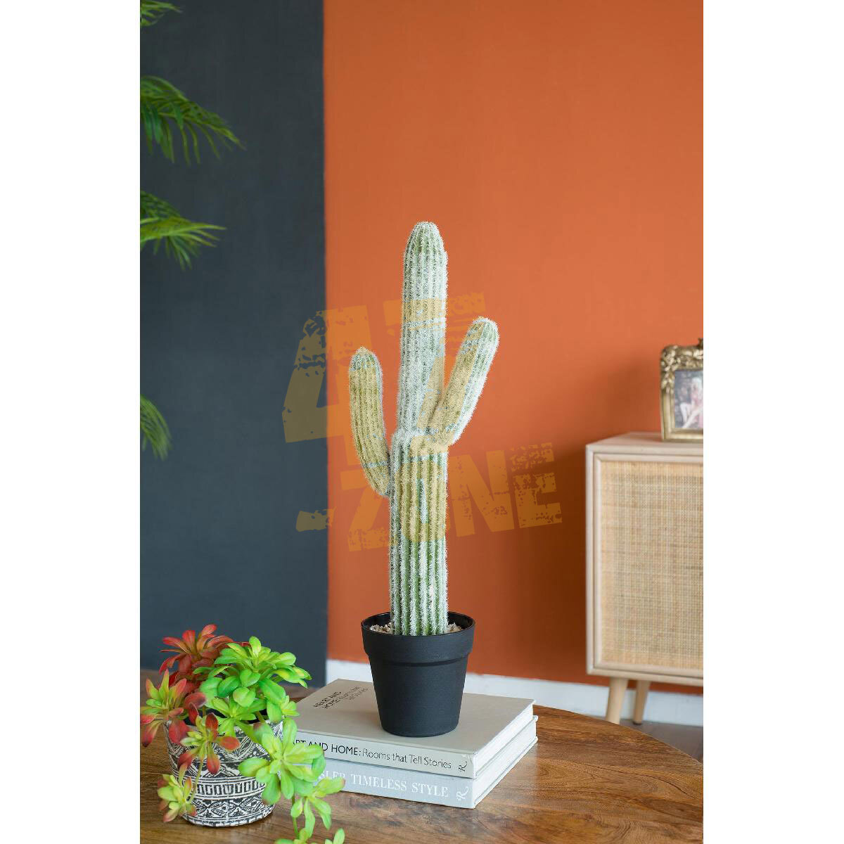 Potted Faux Saguaro Cactus Green Black Botanical Artifical Indoor Outdoor Garden