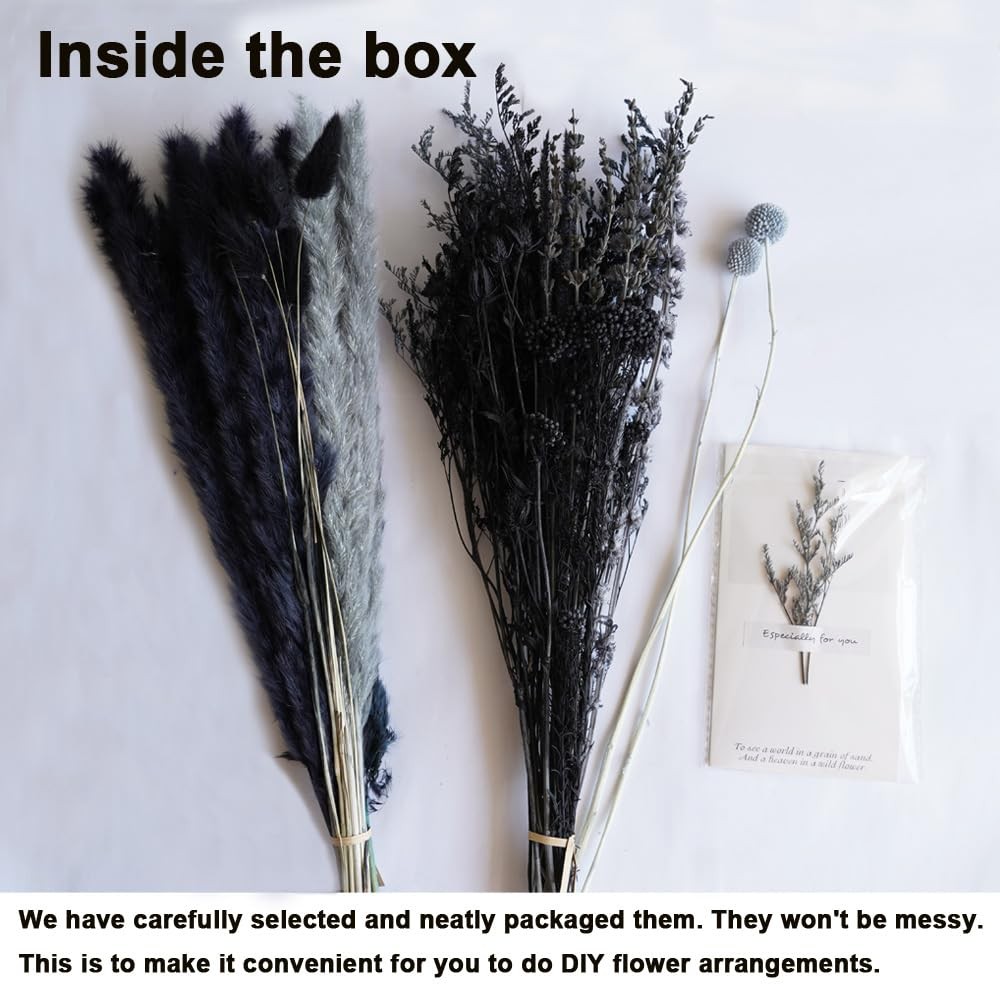 Dried Pampas Grass Bouquet 17″ Black Grey Bohemian Wedding Home Decor DIY