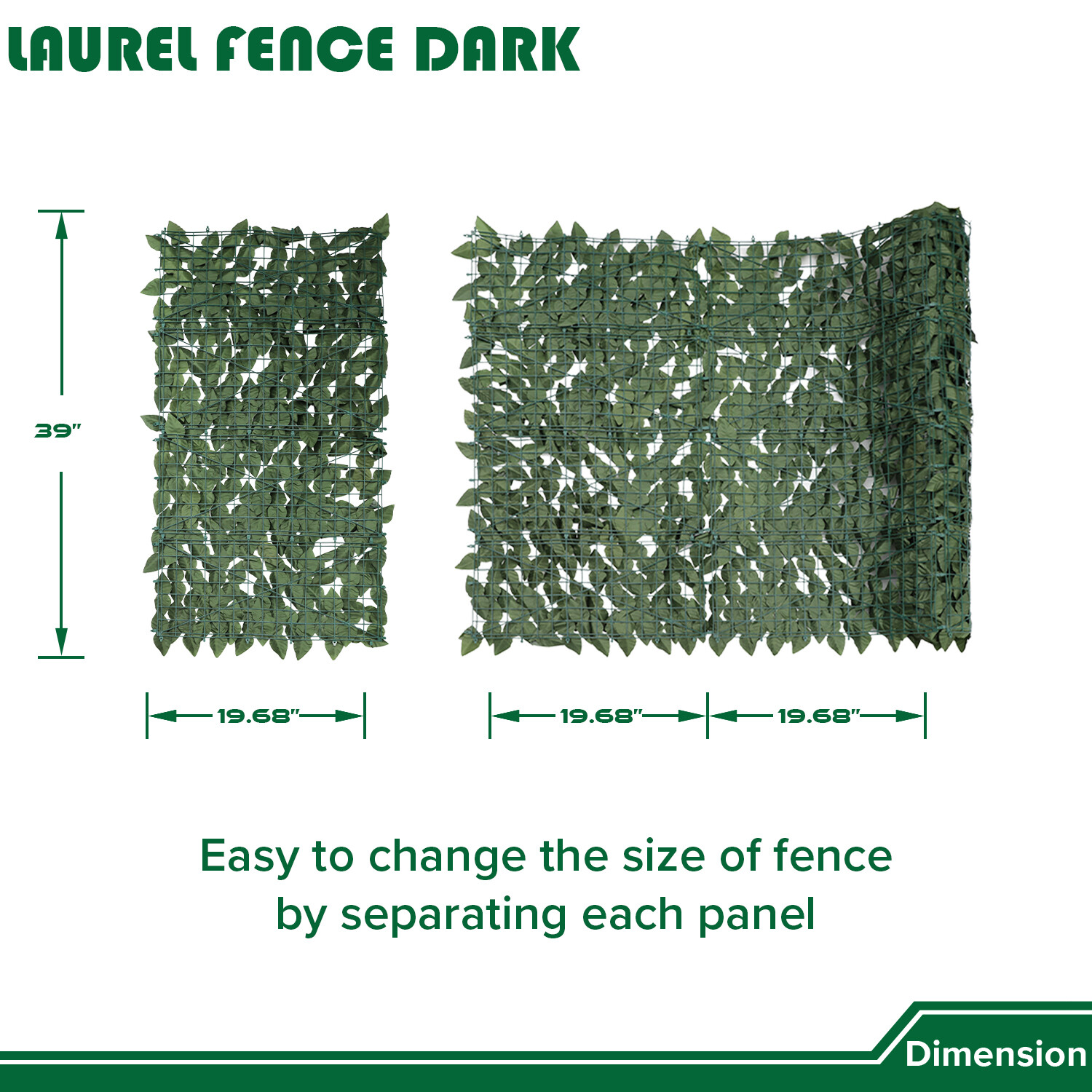 39″x156″ Artificial Dark Faux Laurel Leaves Privacy Fence Screen w/ Mesh Backing
