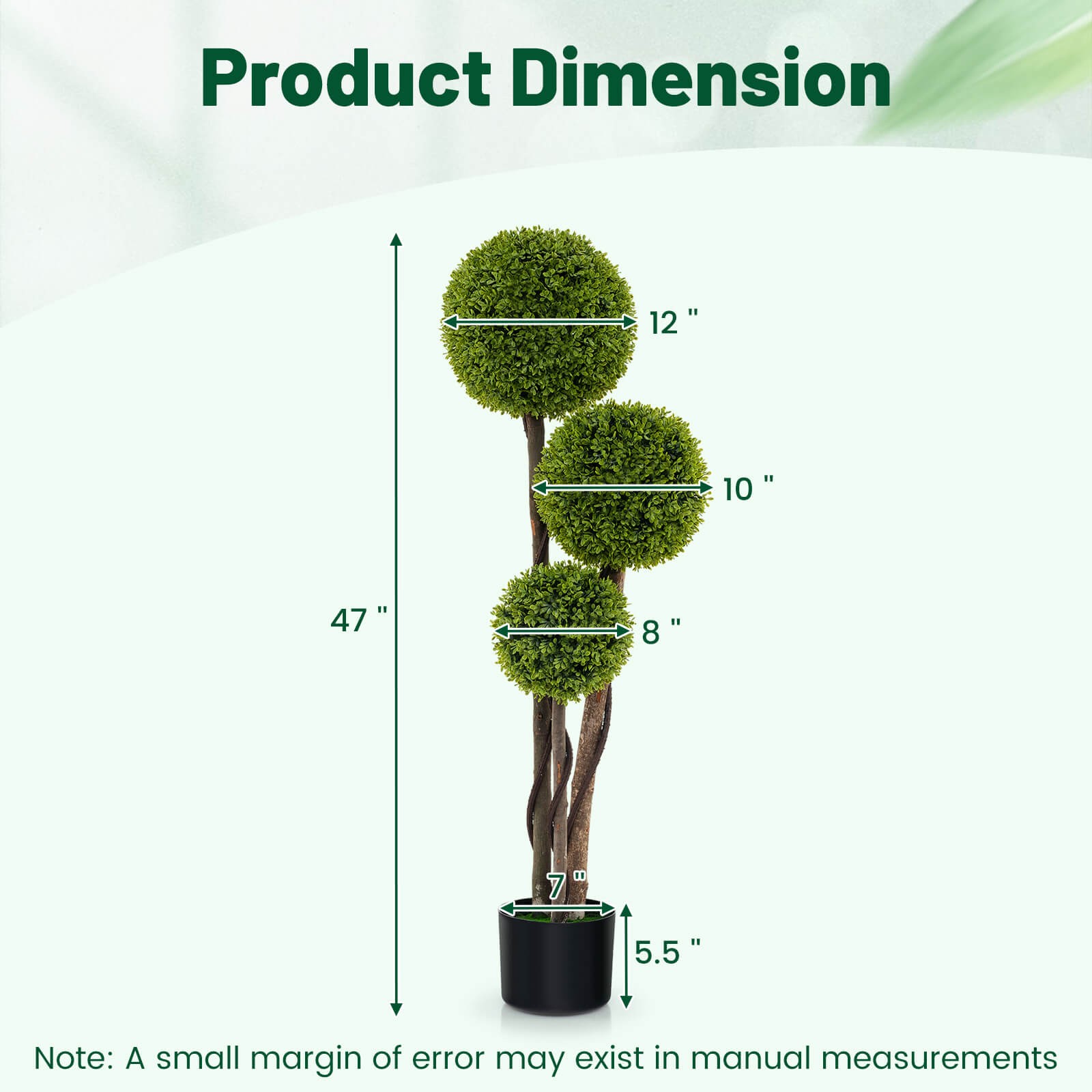 4 FT Artificial Boxwood Topiary Ball Tree w/ Triple Ball Faux Greenery Plant
