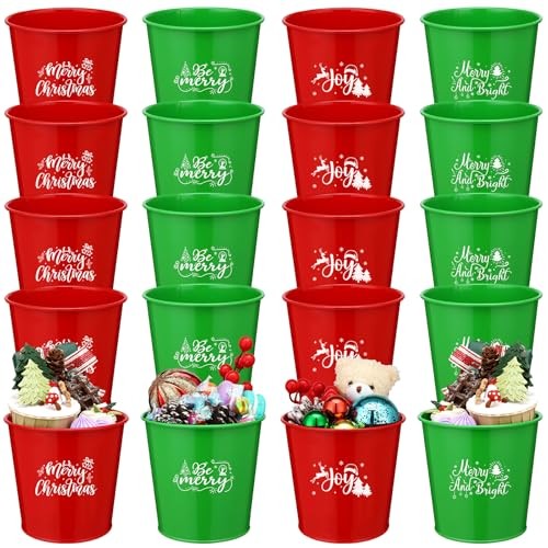 20 Pcs Christmas Metal Buckets Christmas Galvanized Flower Planters Pots Red