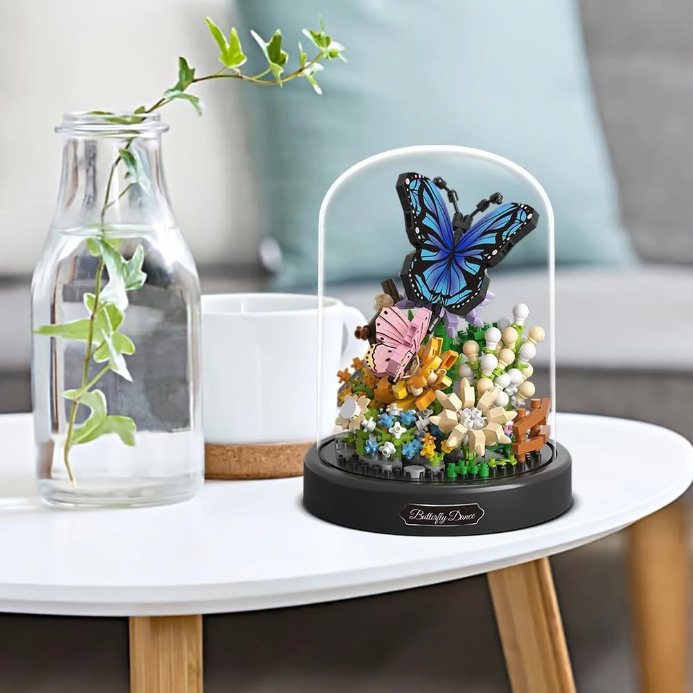 Flower Bouquet Butterfly Building Set, Bonsai Tree Building Kit with Dust Cover,