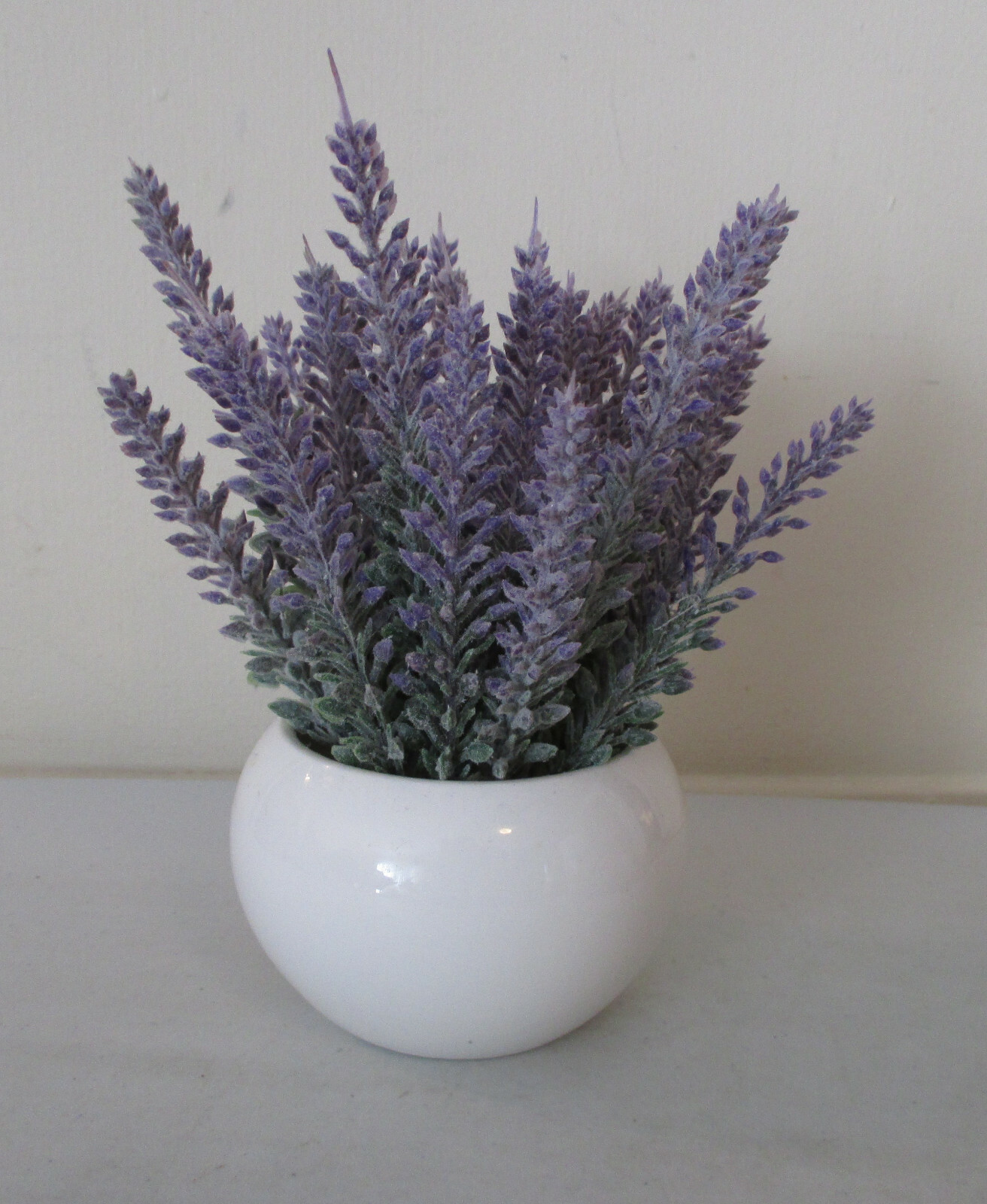 Artificial Lavender Plant 7 inches tall in White Pot 4 in diameter