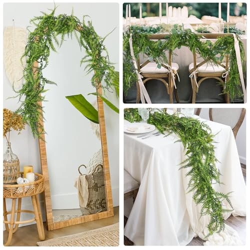2Pcs 5.8Ft Artificial Boston Ferns Garland Fake Hanging Plant Green-fern2pcs