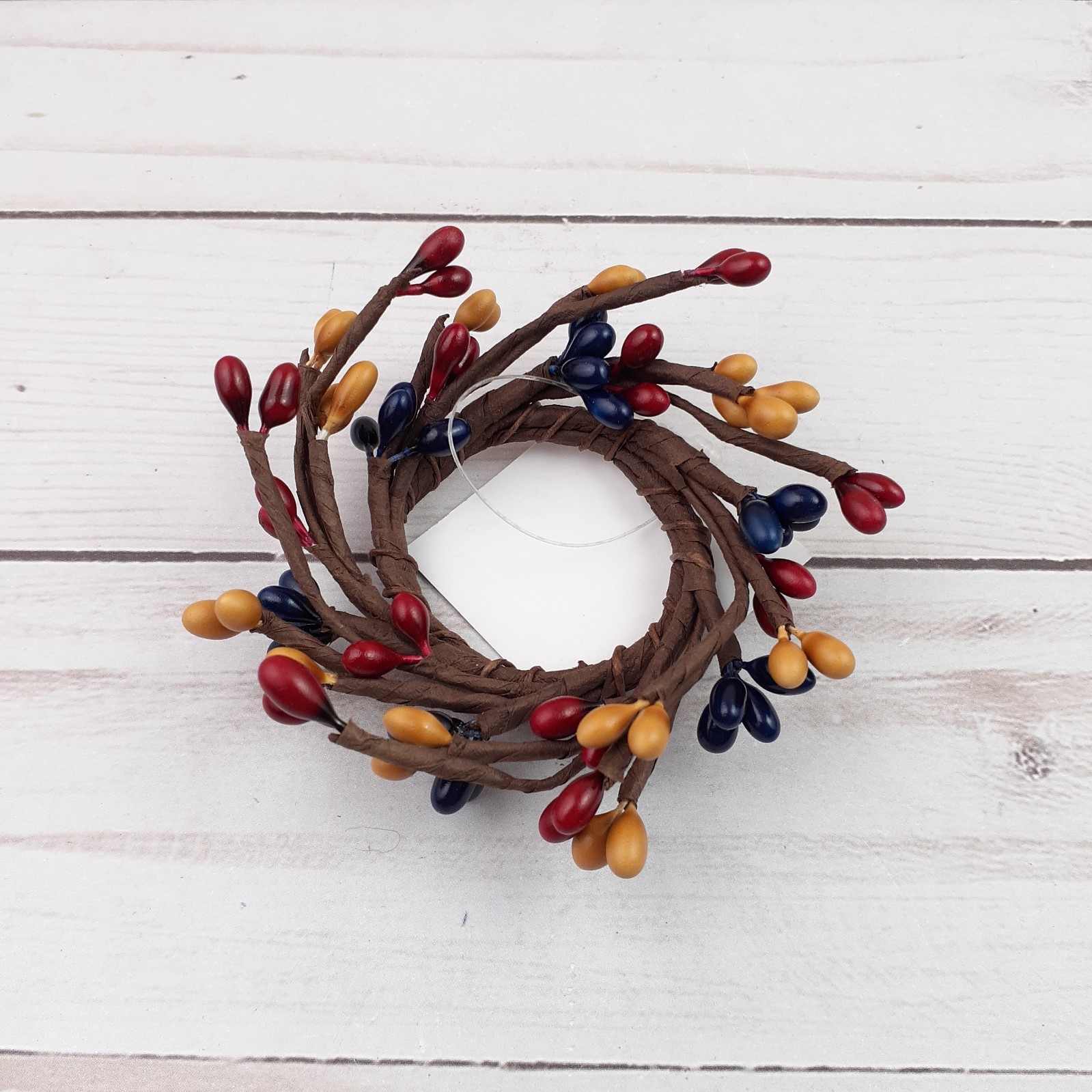 Mini Pip Berry Taper Candle Ring Colonial Mix Yellow Red Blue 1.5 inch inside