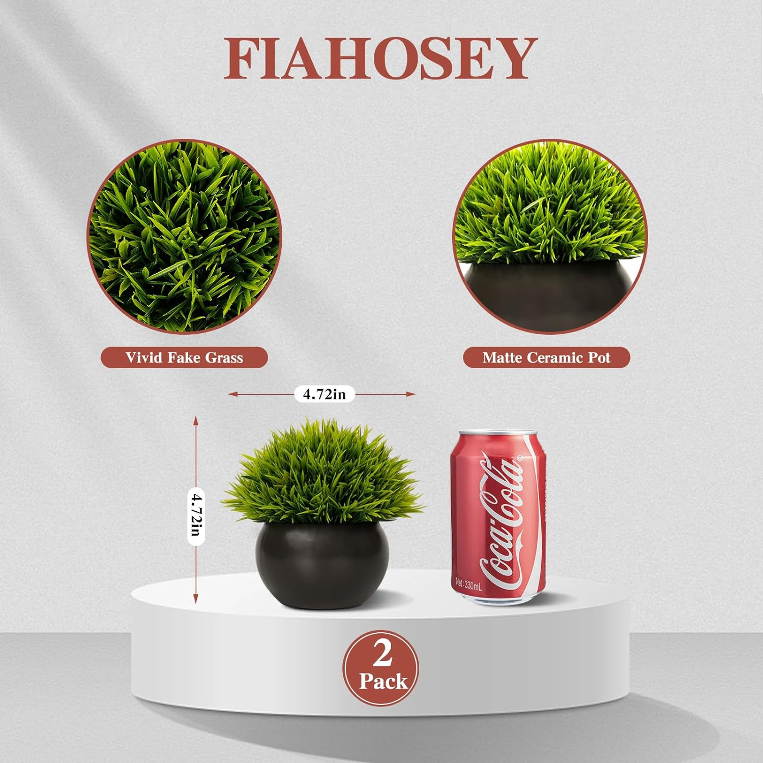 Fake Potted Plants Small Artificial Grass with Matte Black Ceramic Pots Faux Pla