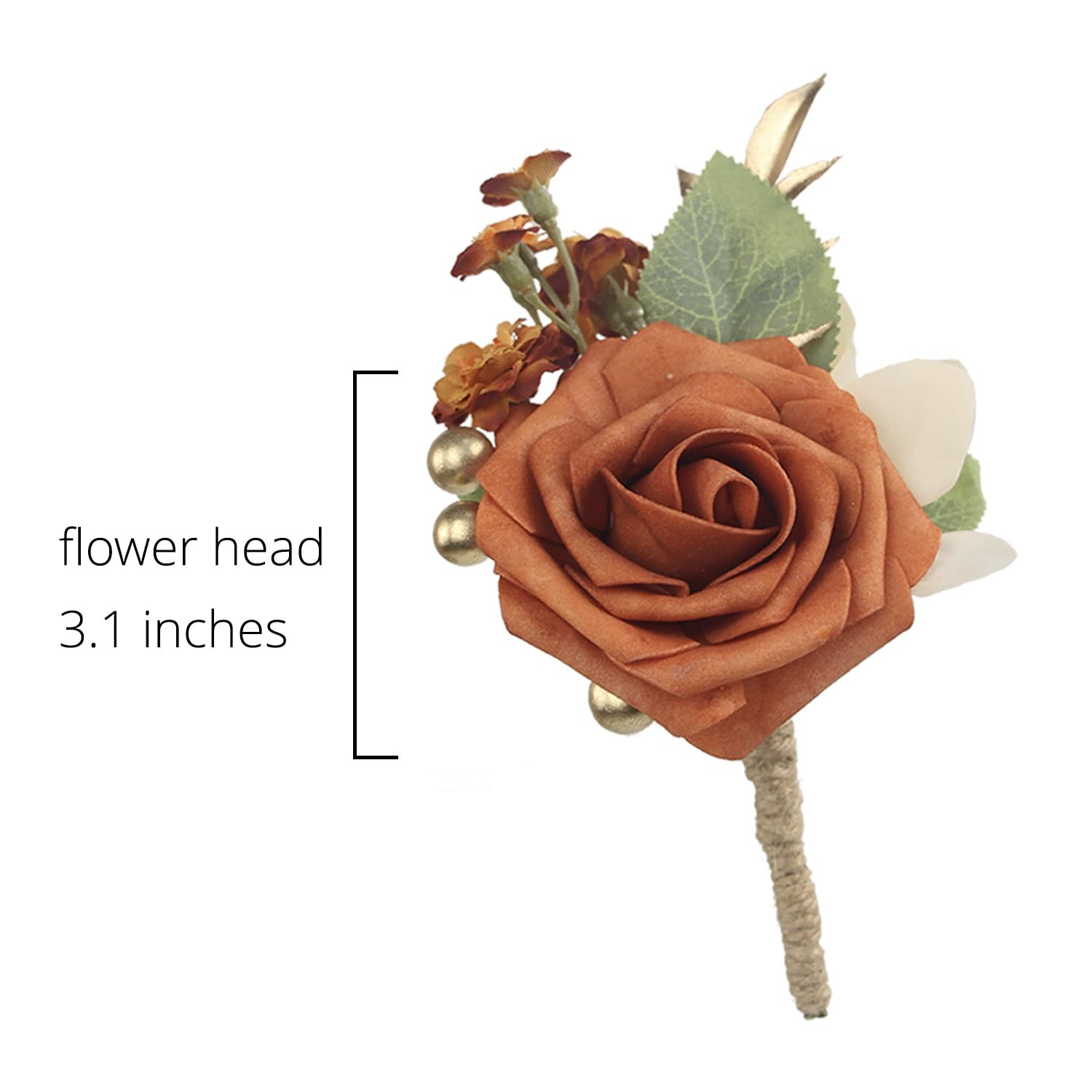 6Pcs Terracotta Boutonnieres for Men Wedding Groom Burnt Orange Boutonniere F…