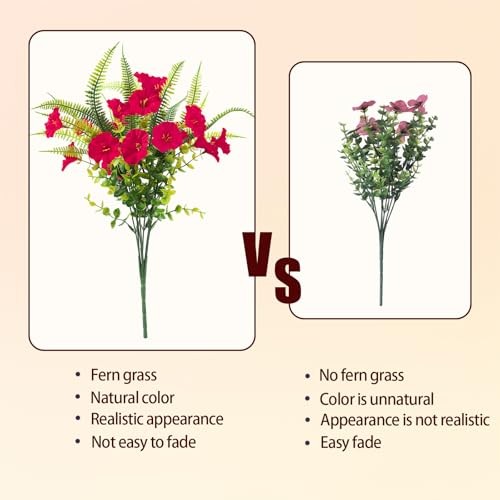 Spring Artificial Flowers Outdoors Artificial Petunias Fake 12 Bundles Rose Red