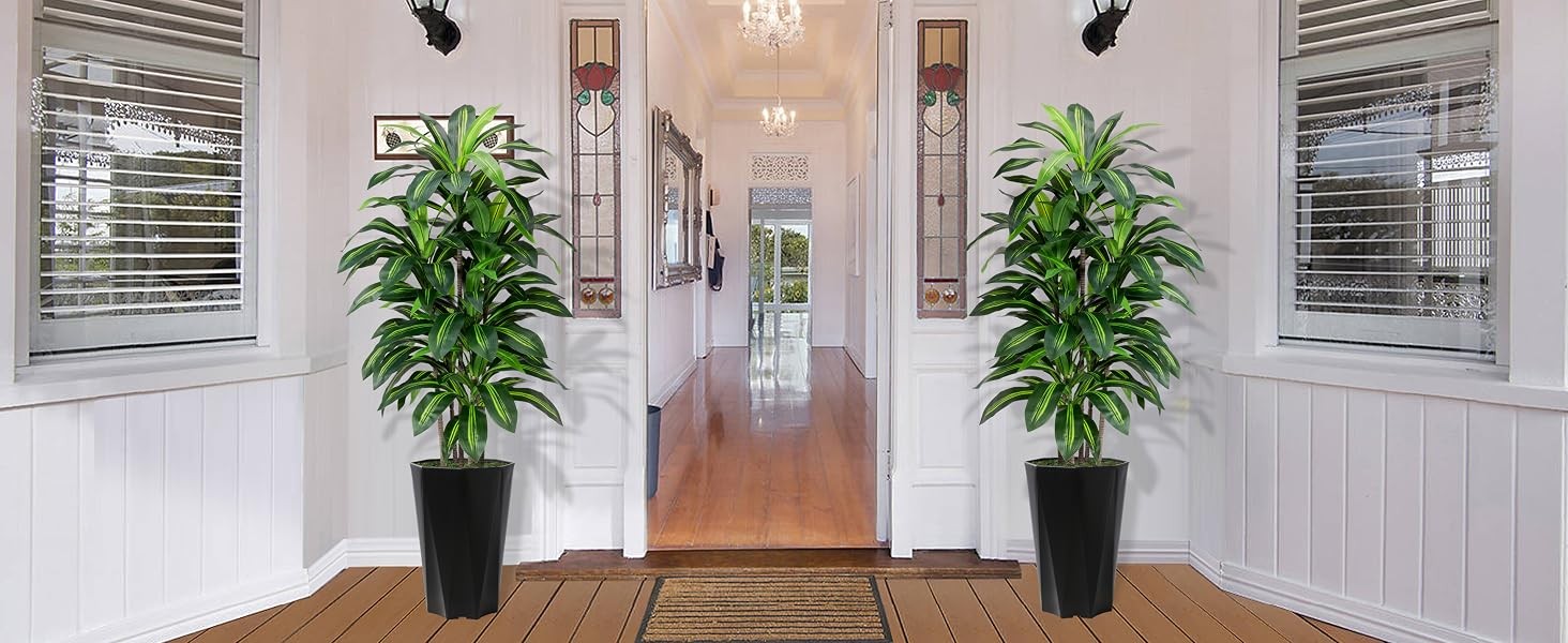 Artificial Dracaena Tree 5FT – Faux Plant with Black Diamond Planter – Tall Fake