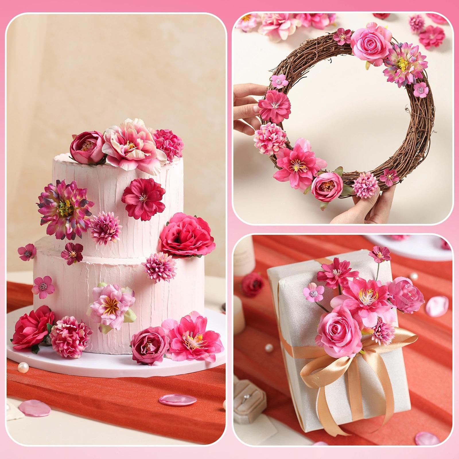 Artificial Flowers Heads Combo Rose Red Flowers Mix Silk Flowers Heads Pink B…