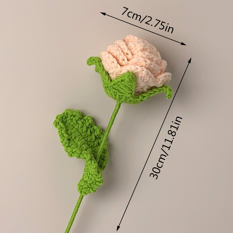 Hand Knitted Flower Yarn Crochet Rose Flowers Hand Craft Bouquet Wedding Decor