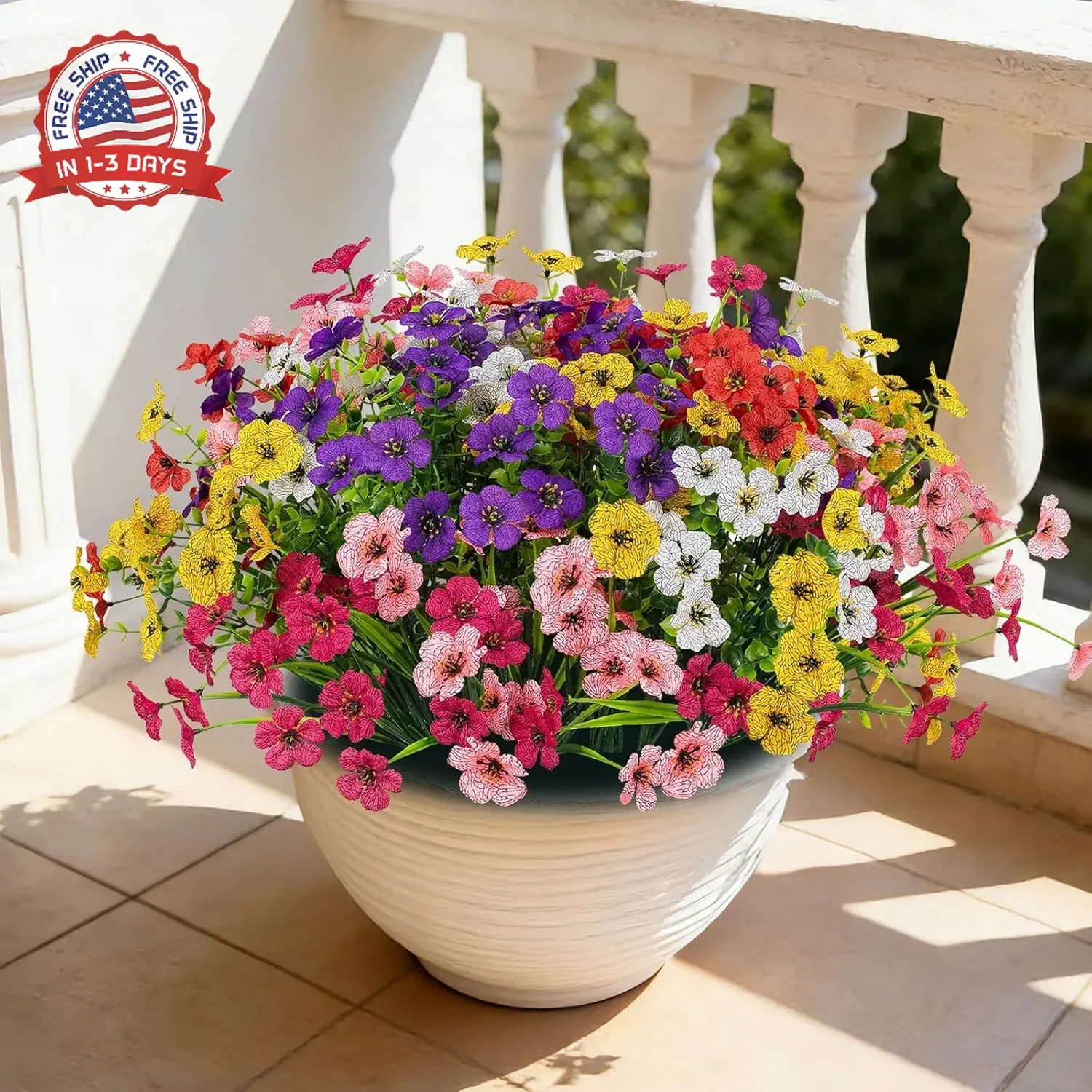 24 Bundles Lifelike Outdoor Artificial Flowers, UV Protected No Fade Fake Silk P
