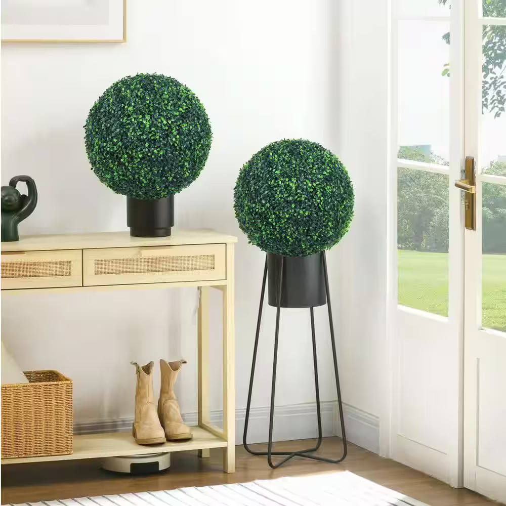 15.5 In. 2-Balls Green Artificial Boxwood Balls Grass Topiary Balls for Backyard