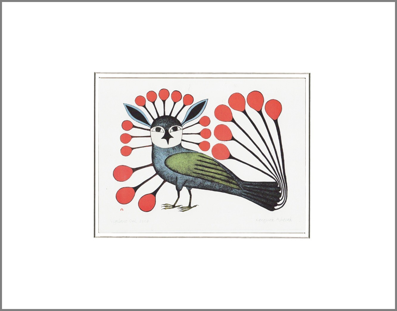 VIGILANT OWL by Inuit artist Kenojuak Ashevak – 11″ x 14″ Matted print