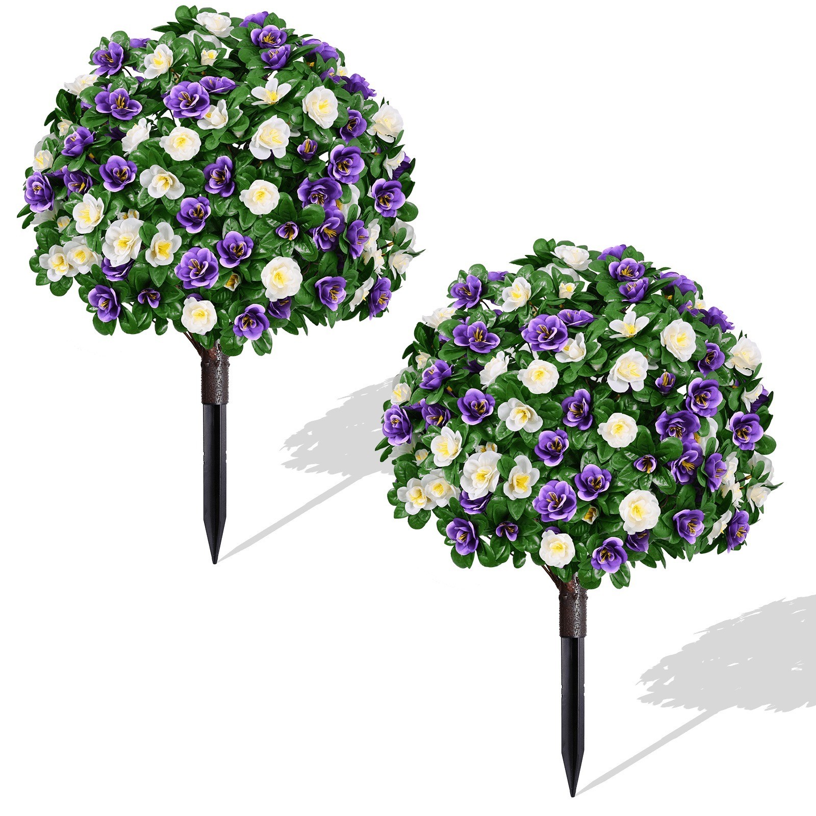 2 Pack Artificial Topiary Ball Trees UV Resistant Fake Shrubs For Outdoor Decor