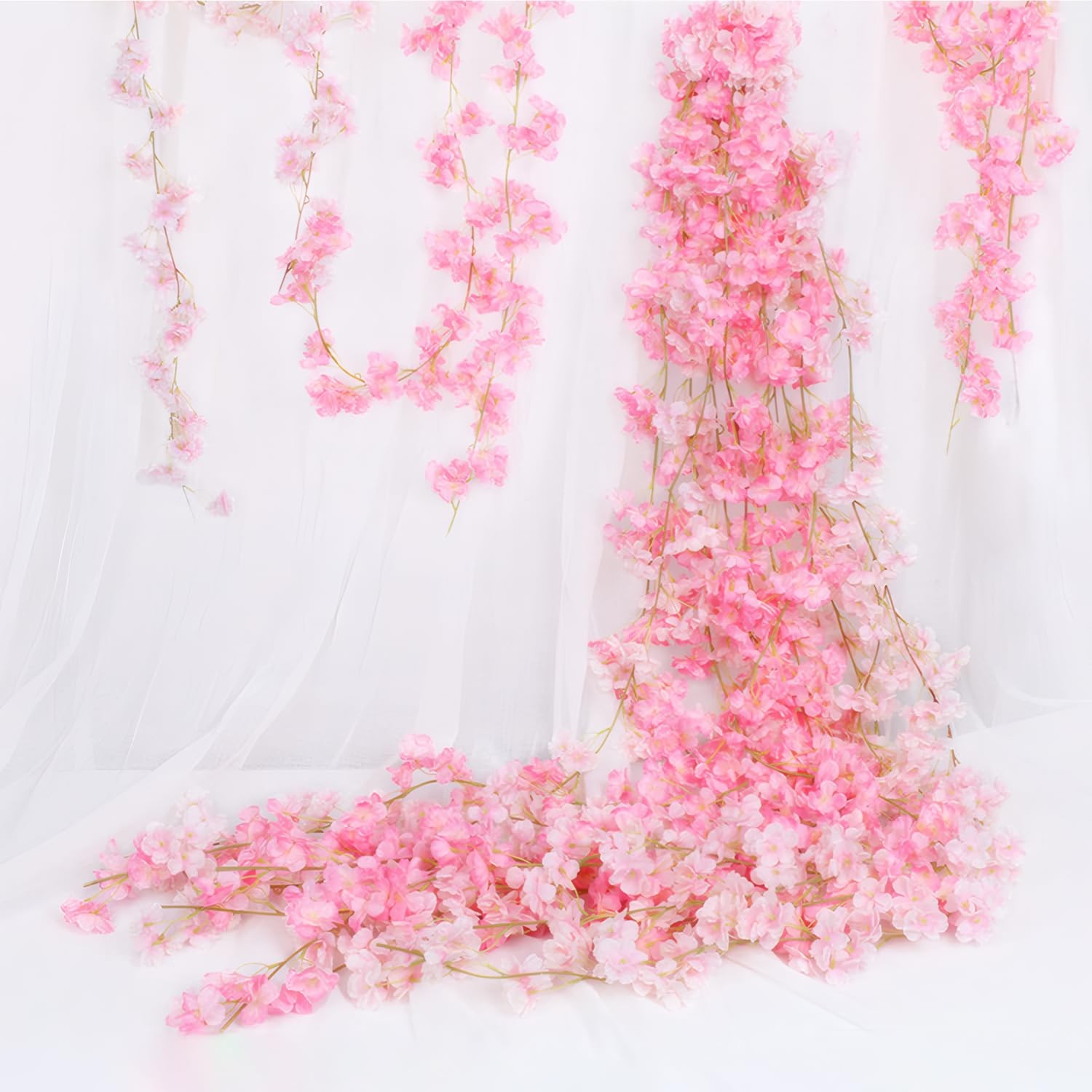 3pcs 5.91 ft Artificial Silk Cherry Blossom Sakura Vines – Deep Pink Hanging …