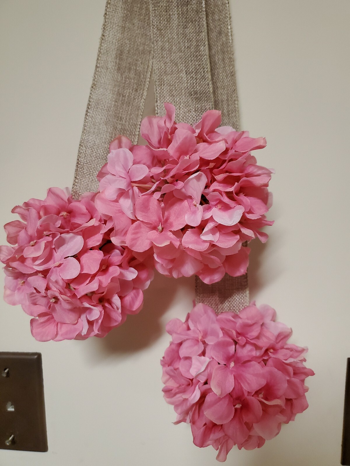 HELLO wreath FLOWER Pink Hydrangeas burlap Decor Front Door Nautical Rope hook