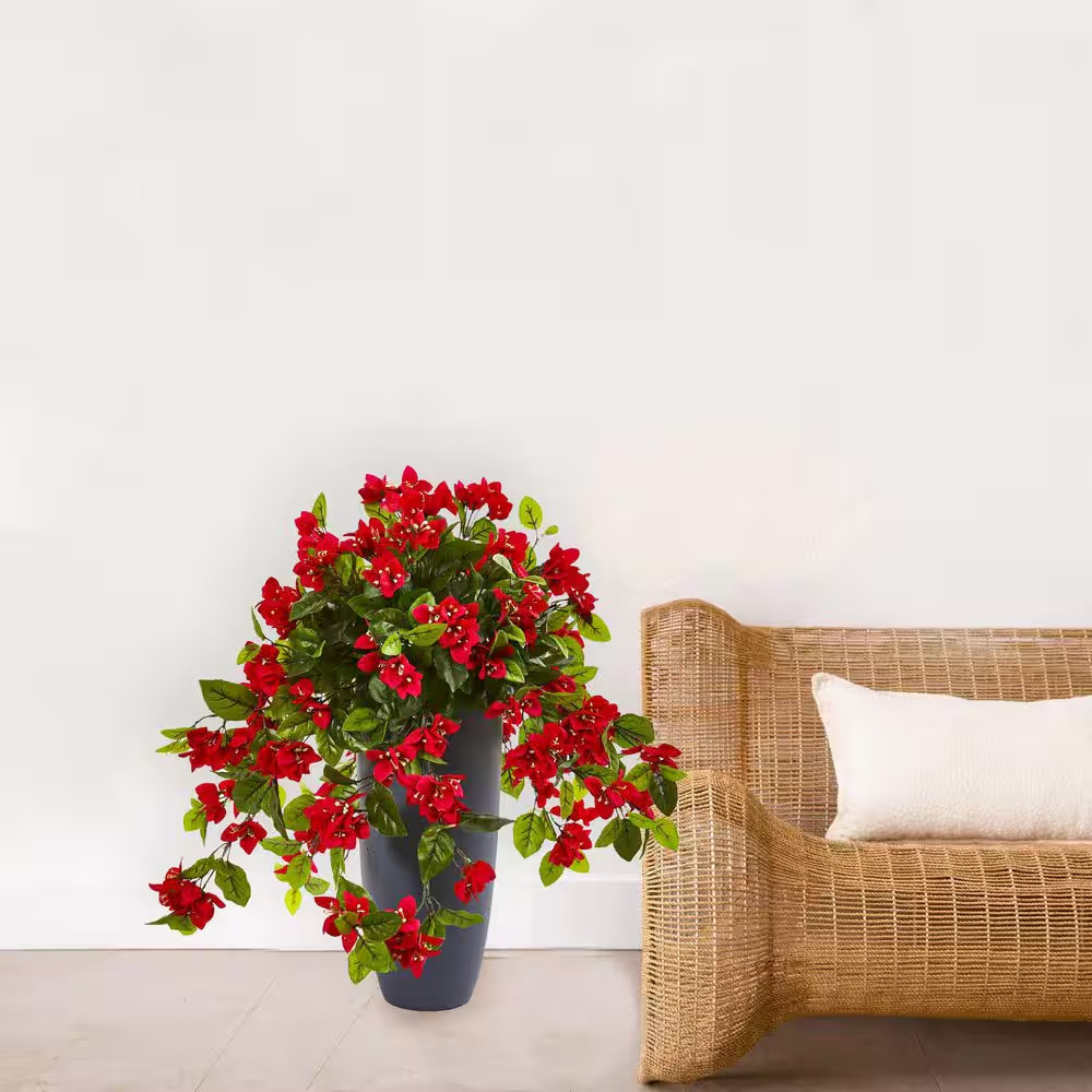 Indoor/Outdoor 26 In. Bougainvillea Artificial Plant in Planter UV Resistant
