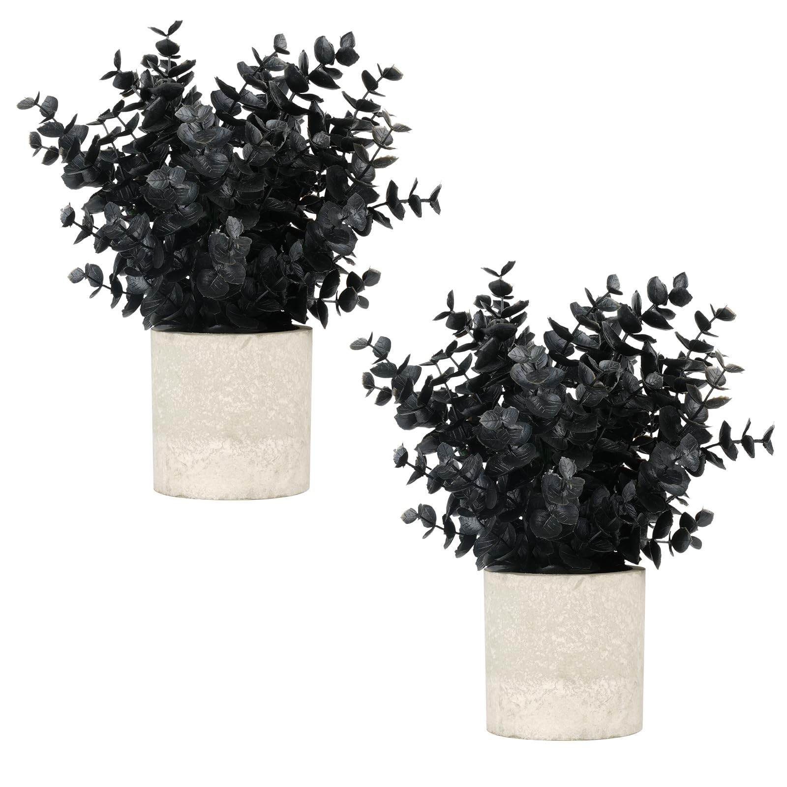 Small Fake Eucalyptus Plant 2 PCS Black Pot Artificial Potted Faux Indoor