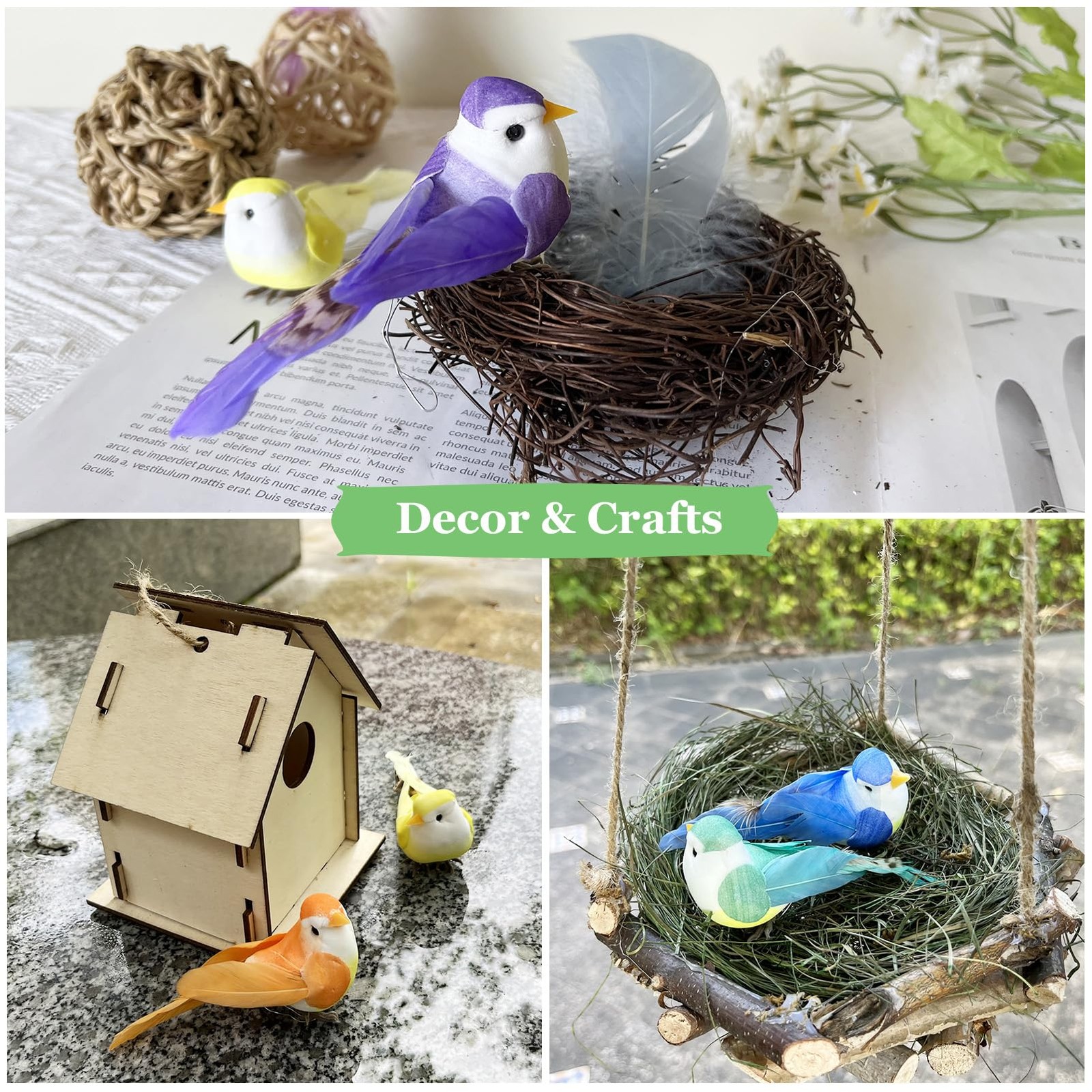 12pcs Artificial Simulation Foam Feather Birds with Wire Feet 3.5in Mini Love…
