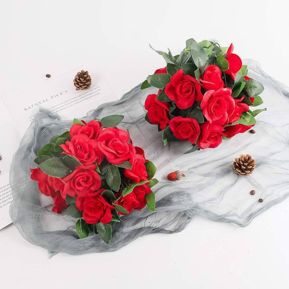 4.72 In. Red Artificial Rose Vine Silk Flower Garland 4-Pieces with Greenery Pla