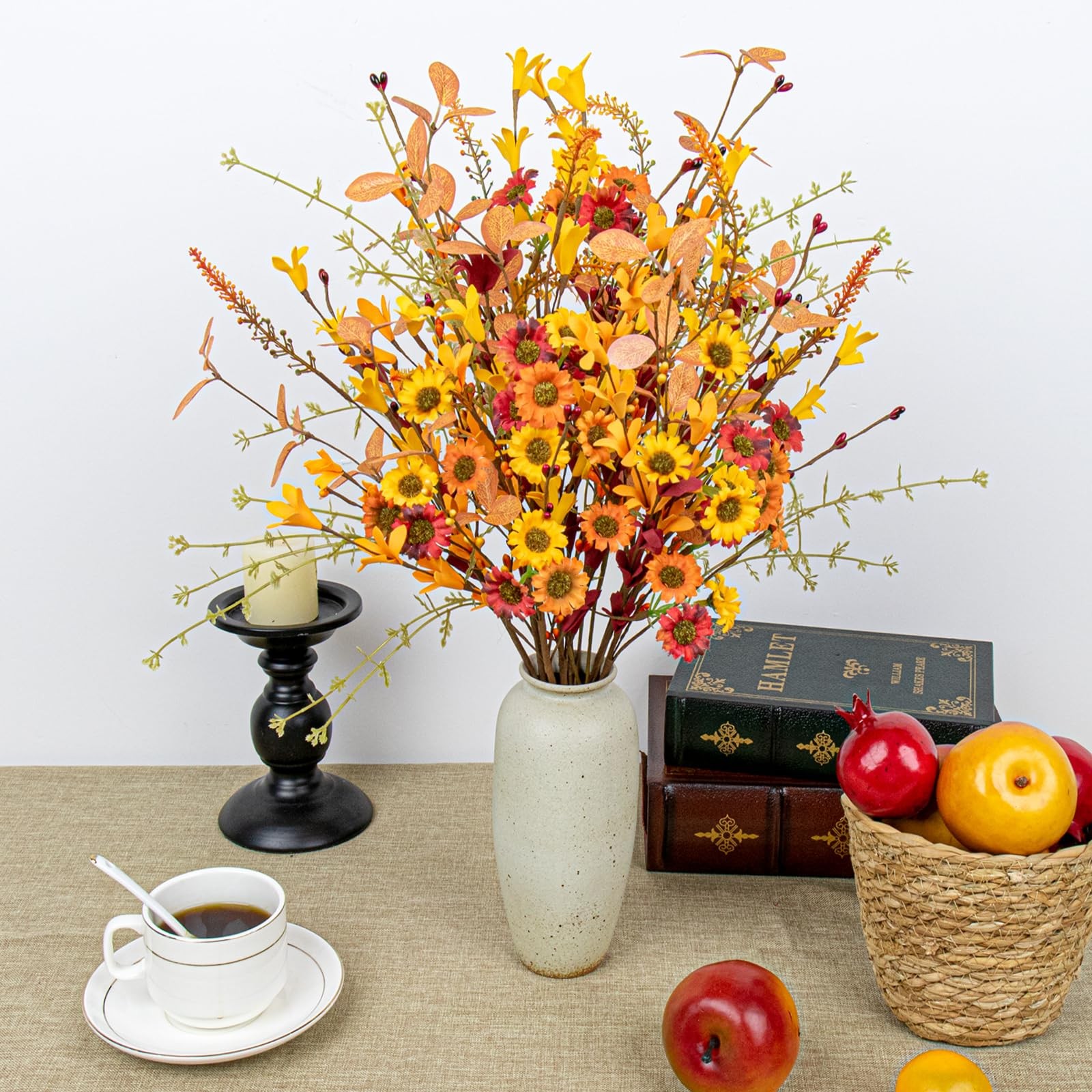12 PCs Artificial Fall Flowers 17 Inches Vintage Autumn Stems Rustic Orange