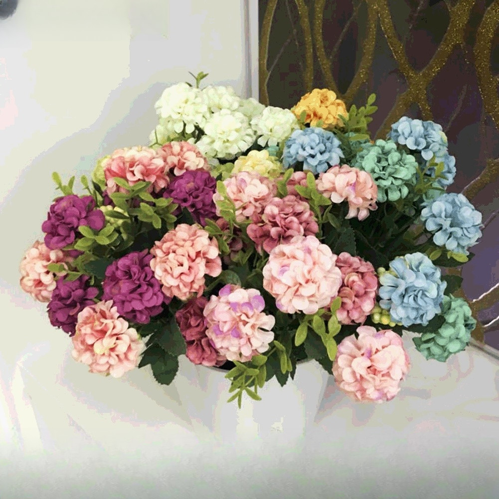 European Style Wedding Silk Flower Bouquet Blue Pink Yellow White Green Rose Red