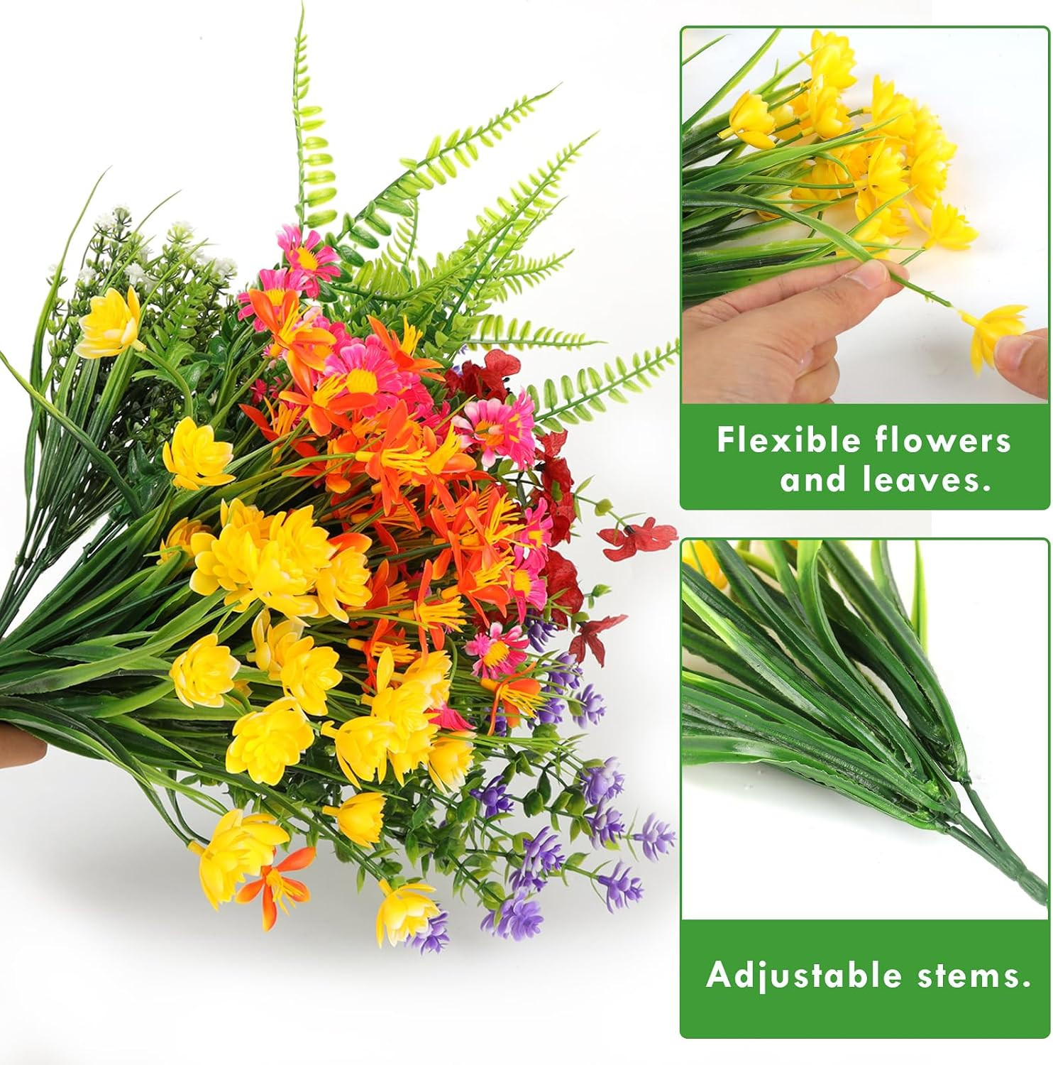 36 Bundles Faux Wildflowers for Outdoor Planters – Spring Summer Decor