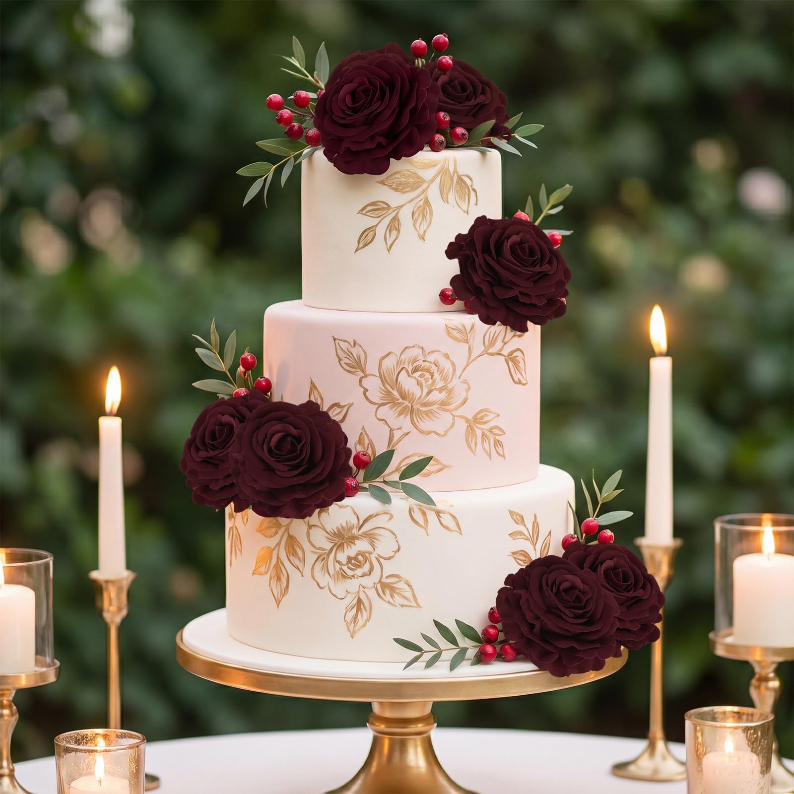 10 PCS Burgundy 4.3″ Large Artificial Fake Velvet Silk Rose Flowers Heads Decor