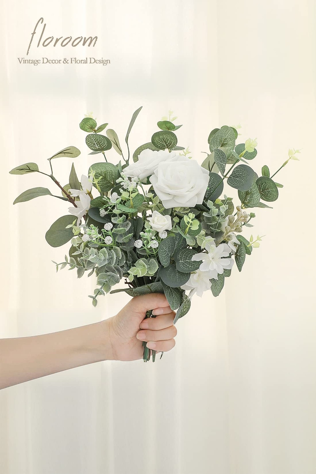 Floroom 3 Kinds of Artificial Silver Dollar Eucalyptus Stems Faux Greenery Sp…