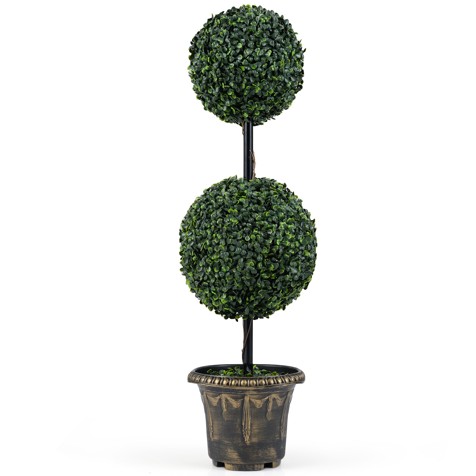 Artificial Boxwood Topiary Tree,Sun-Protective Double Ball Shrubs,Potted Plants