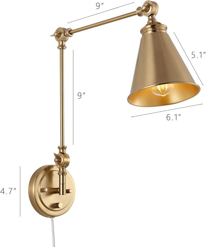 Farmhouse Swing Arm Wall Sconce Set of 2, Industrial Adjustable Wall Lamp Light