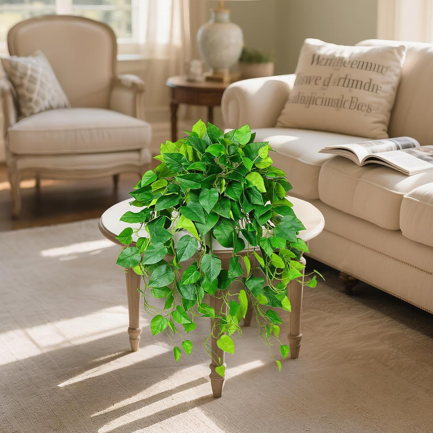 Hanging Plant Artificial Ivy – 40″ Fake Potted Plants with Pot, 2PCS Trailing Gr