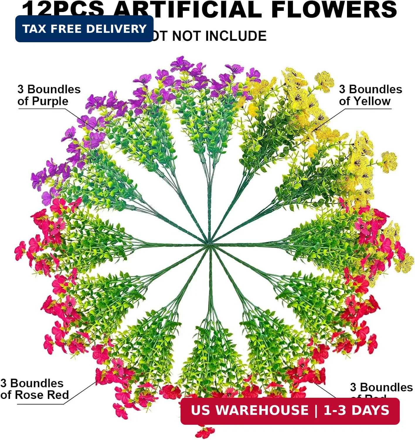 12 Bundles Artificial Flowers for Outdoor Indoor UV Resistant Fake Plants Silk F