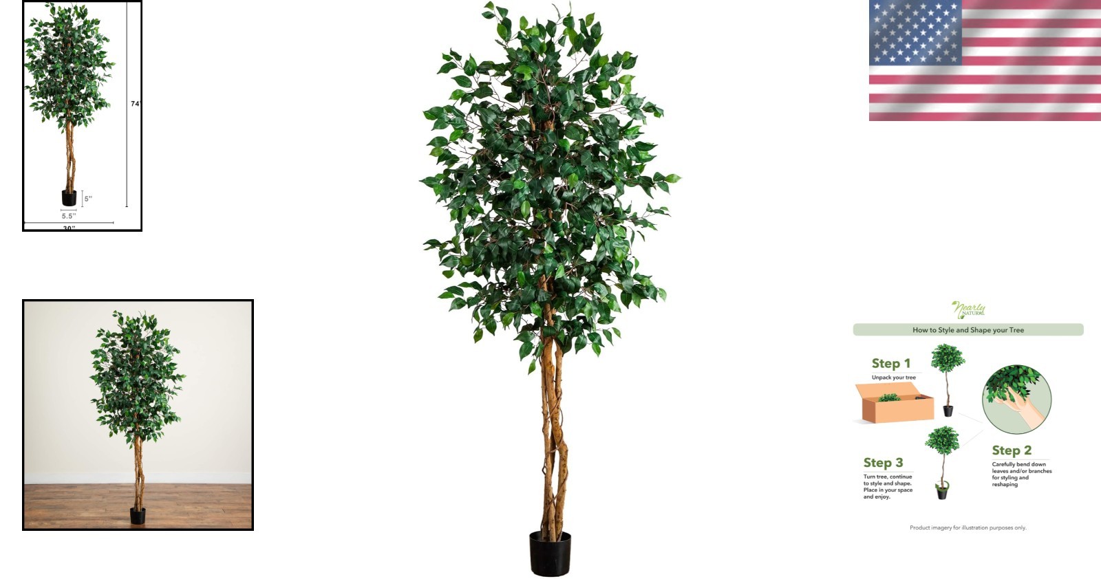 74″ Artificial Ficus Tree – Lush Greenery for Home Decor