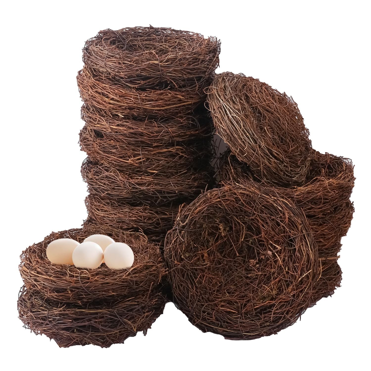 16 PCS 7.87″ Rattan Bird Nests for Crafts, DIY Decor, Holiday & Garden Projects