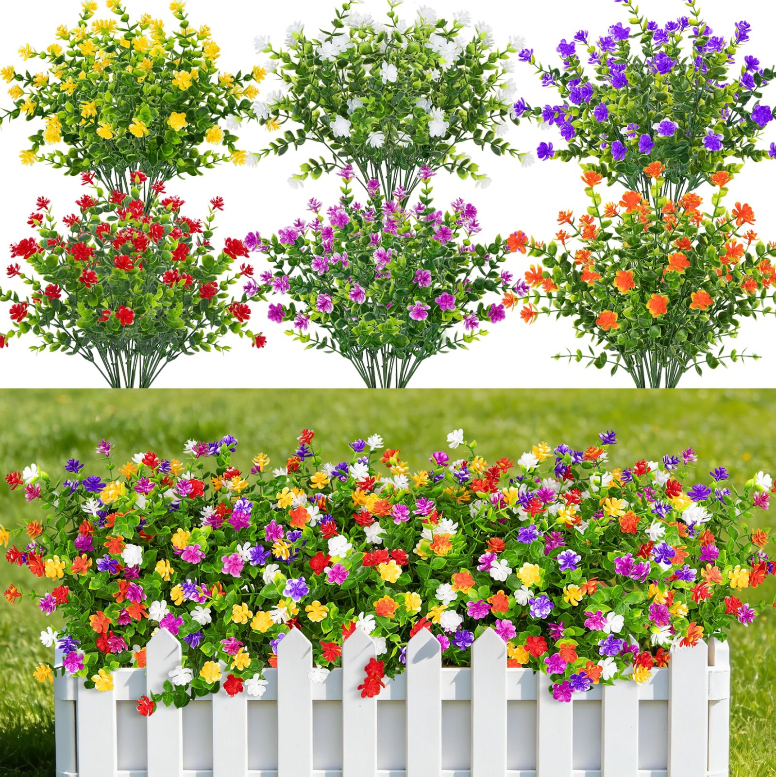 24 Bundles Artificial Flowers for Outdoors, Faux Plastic Flowers UV Resistant…