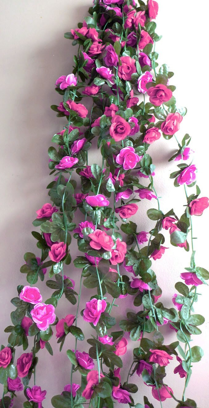 4 Pcs Artificial Rose Red Small Flowers Vine Wall Wedding Garland (90″ each)