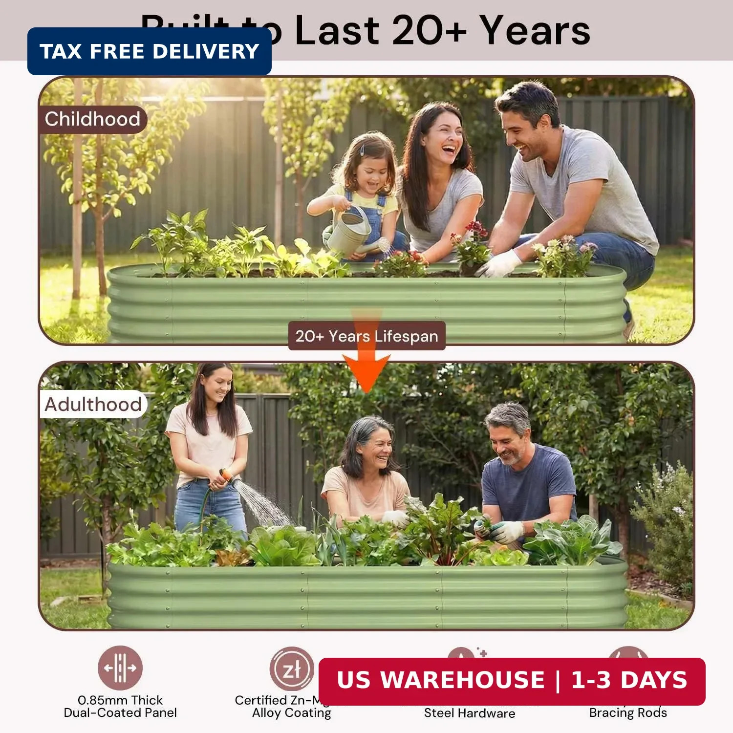 6x2x1.5 ft Galvanized Raised Garden Bed, 18″ Tall Metal Raised Planters for Outd