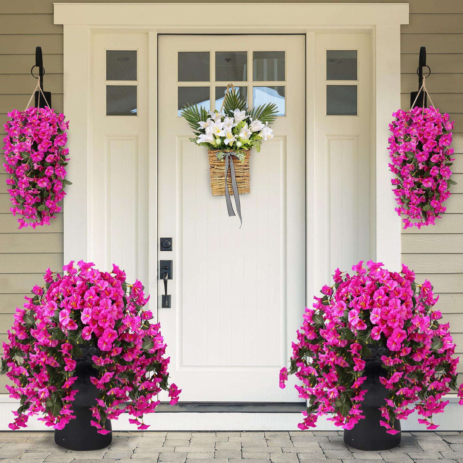 Artificial Fake Hanging Flowers Plants for Outdoor Outside Spring Summer Deco…